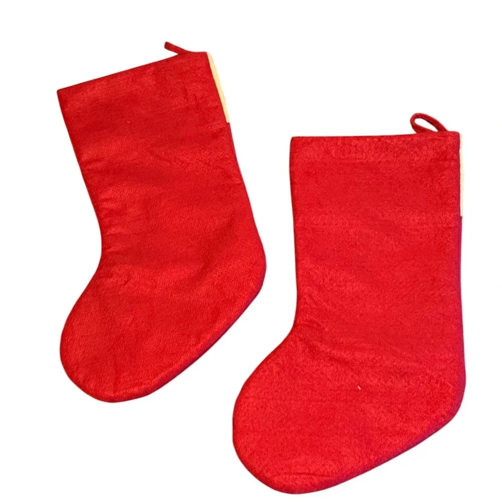 2 Vintage‎ Santa Christmas Stockings Embroidered Merry Christmas